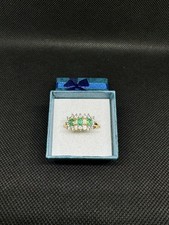 Colombian Emerald  & White Zircons Ring In Sterling Silver with 18kGold Overlay