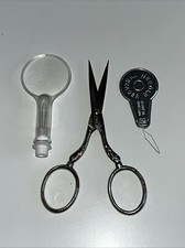 Vintage Sewing Needle Threader Magnifying Glass Stahl Solingen Scissors