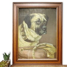 Antique Victorian Dog Print Framed Picture Mastiff Art Hugh George Shaw Painting
