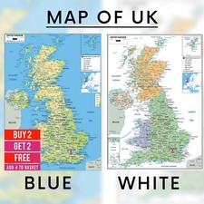UK Map Poster United Kingdom MAP Great Britain England Wales Poster Laminated