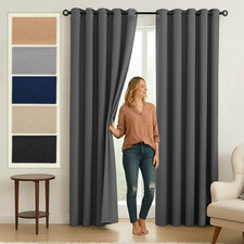 Thick Blackout Curtains Eyelet Ringtop Thermal Linned Curtain Pair With TieBacks