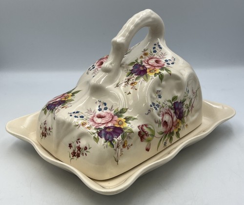 Vintage cream floral ceramic - vintage,