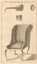 A new invented chair for deaf persons. Furniture. Medical 1759 old print