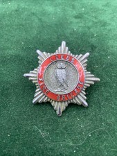 Leeds Fire Brigade cap badge enamel metal chrome Owl 