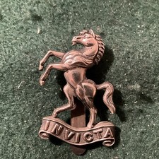 West Kent Yeomanry Cap Badge. White metal nice patina. Heavy badge.  Ad63