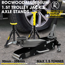Aluminium Trolley Jack 1.5 Ton Hydraulic Low Profile & 3 Ton Folding Axle Stands