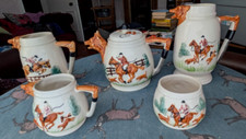 1940s Portland Pottery Cobridge PPC Staffordsre Fox Hunting 5 Piece Tea Set Excl