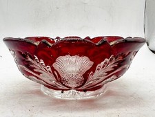 VINTAGE CRANBERRY GLASS  CUT TO CLEAR BOWL THISTLE HEAD DESIGN SMALL