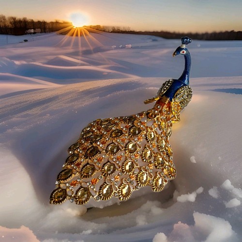 Gold blue peacock trinket box - blue,