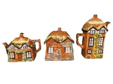 Set Of 3 VINTAGE PRICE KENSINGTON COTTAGE WARE TEA& COFFEE Pot & Sugar Bowl RARE