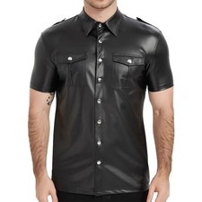 Trendy Men's Short Sleeve Shirt in Imitation Leather for Clubwear and Parties