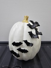 Tk Maxx Homesense Halloween White Pumpkin with Black Bats Ornament Decor
