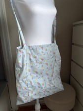 Handmade Light blue and pink cotton tote bag with watermelon and lemon design