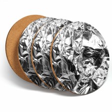 4 Set - Silver Aluminium Foil Coasters - Kitchen Drinks Coaster Gift #2061