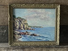 Vintage French Oil on Board Coastal Scene