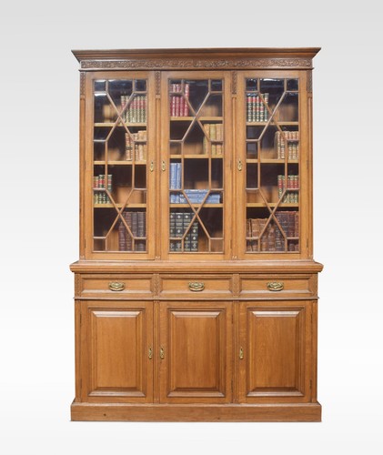 Oak three door bookcase - three, |