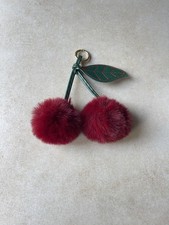 Fluffy Red Pompom Cherry Keyring - new