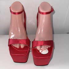 Hot Pink Satin Ankle Strap Wedge Party High Heel Sandals UK 7 EU 40.