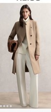 REISS Women Wool-Blend Wrapover Mid-Length Coat in Camel