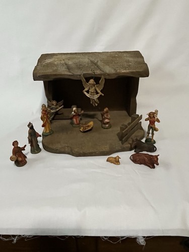 Rustic antique nativity set - antique,