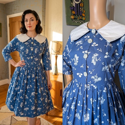 Vintage 50s blue collared fit - blue,