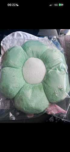 Green white plush flower - white,