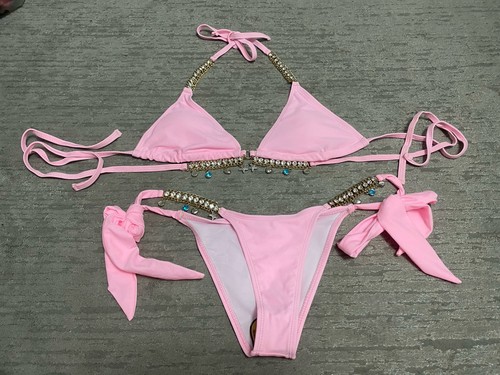 Pink jewelled tie bikini - tie,