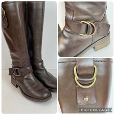 CLARKS Boots UK 5.5D Women's Brown Leather Knee Length Buckle Trim