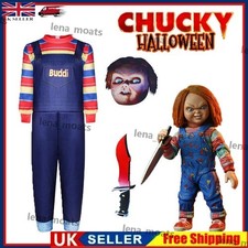 KIDS BOYS CHUCKY JUMPSUIT COSTUME HALLOWEEN HORROR DOLL FANCY DRESS MASK OUTFITS