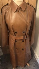 Massimo Dutti New Fully Lined Leather Trench Coat With Belt Size Medium ,Tan