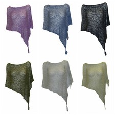 WOMEN BOHO CROCHET PONCHO ASYMMETRICAL TASSEL PULLOVER COVER UP FREE SIZE 8 - 20