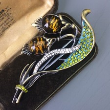 Vintage Liberty Style Art Nouveau Snowdrop Flower Plant Amber Brooch Victorian