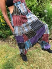Patchwork Drop Crotch Harem Dungarees Hippie Overalls Festival Jumpsuit Romper