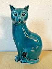 Poole Pottery Cat in teal blue