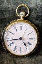 Large Brass Pocket Watch Style Clock with Alarm Quartz. West Germany + New Bat
