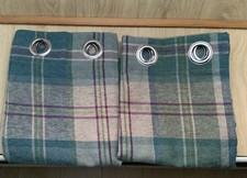 Dunelm Highland Woven Check GREEN BLUE GREY NATURAL EYELET CURTANS 117 x 137cm