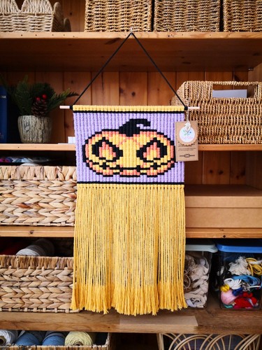 Halloween pumpkin macrame wall - halloween,