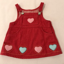 Bear Factory - Denim Pinafore Dress - Red / Pink & Blue Hearts - Vintage