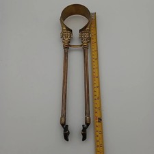 Vintage Brass Coal Log Open Fire Companion 34cms Long Handled Tongs Claw Grips