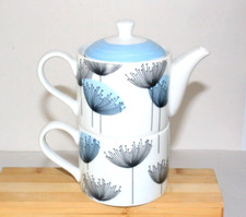 Portmeirion Sanderson Blue Dandelion Clocks Tea for One Teapot / Mug Porcelain