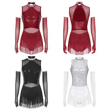 Womens Dress Competition Dancewear Patchwork Costume Mesh Unitards Latin Dance