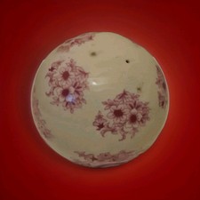 Vintage Large China Pomander Ball With Decorative Pink Floral Designs
