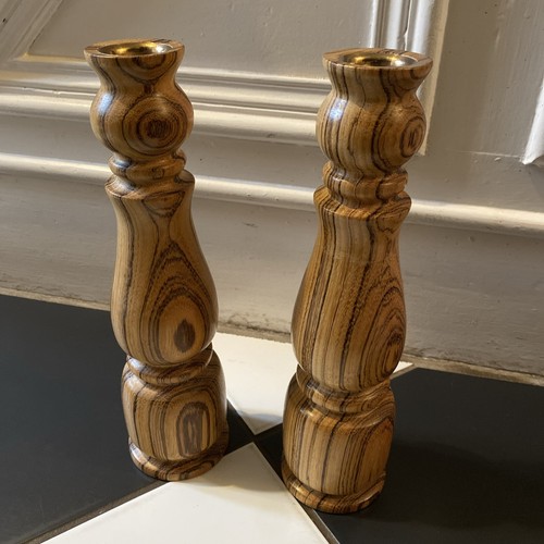 Pair hand turned wooden - pair, of