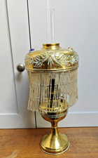Antique Parisienne German made art nouveau paraffin lamp with beaded shade
