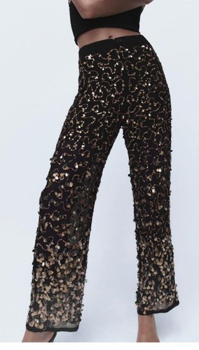 Zara black sequin trousers - sequin,