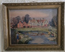 ANTIQUE OIL PAINTING ON BOARD OF Billingborough  Spring Wells