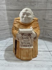 Vintage Monk Ceramic Cookie Jar Thou Shalt Not Steal Cookies 12” Tall