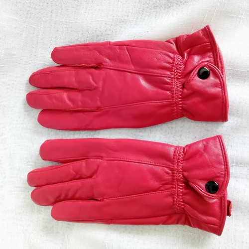 Red leather gloves women size - leather,