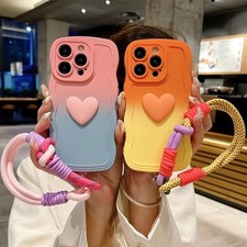 Gradient 3D Lovely Shockproof Cover Wave Phone Case For iPhone13/14/15/16 Strap