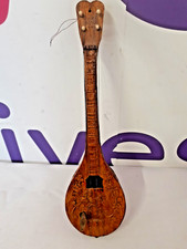 Vintage Wind Up Greek Carved Wood Bouzouki Music Box Zorbas Greek  Mandolin 10"